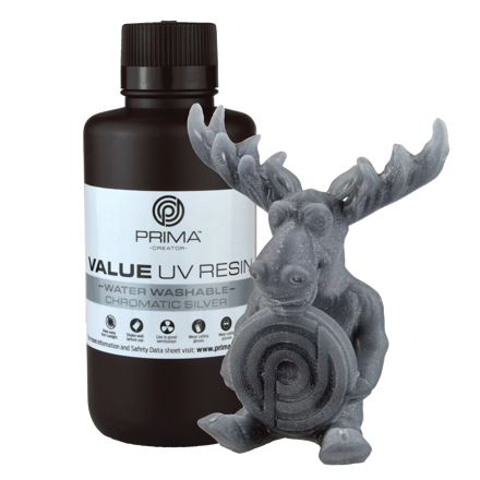 PrimaCreator Výhodná vodou omyvatelná UV pryskyřice - 500 g - Chromatické stříbro