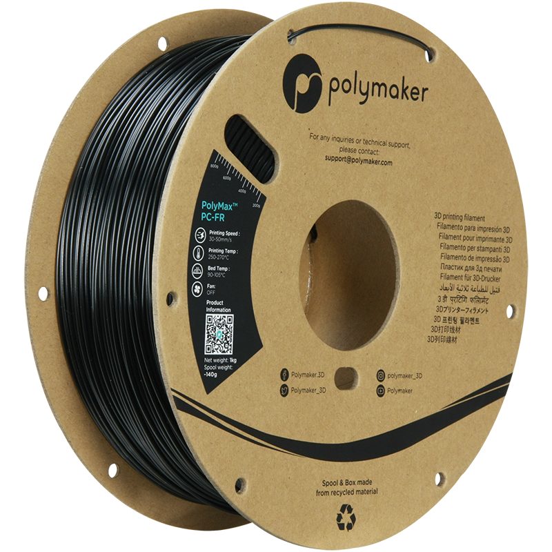 PC-FR PolyMax samozhášivý filament černý 1,75mm Polymaker 1kg