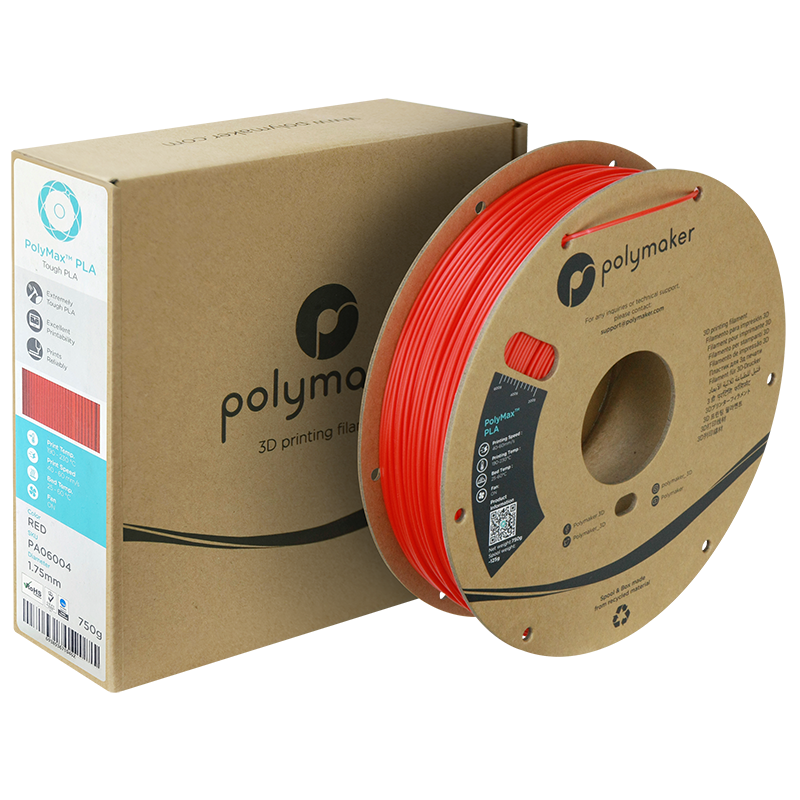 PLA polymax vlákno červené 1,75 mm polymaker 750g