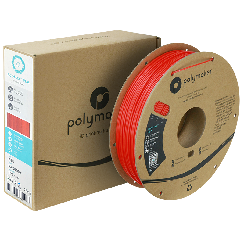 PLA polymax vlákno červené 1,75 mm polymaker 750g PLA polymax vlákno červené 1,75 mm polymaker 750g